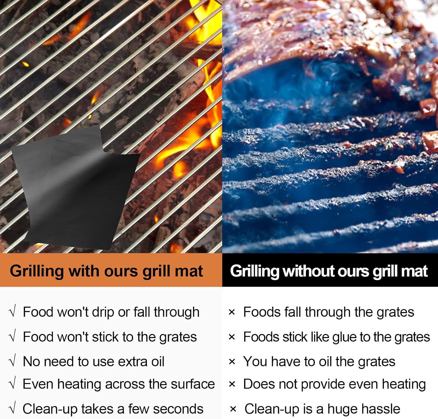 UBeesize 3 Pack Grill Mats for Outdoor Grill, Heavy Duty Grill Mats, Non Stick BBQ Grill Mats & Baking Mats, Resuable and Easy to Clean, Works on Gas Charcoal and Electric BBQ-15.75 x 13 Inch