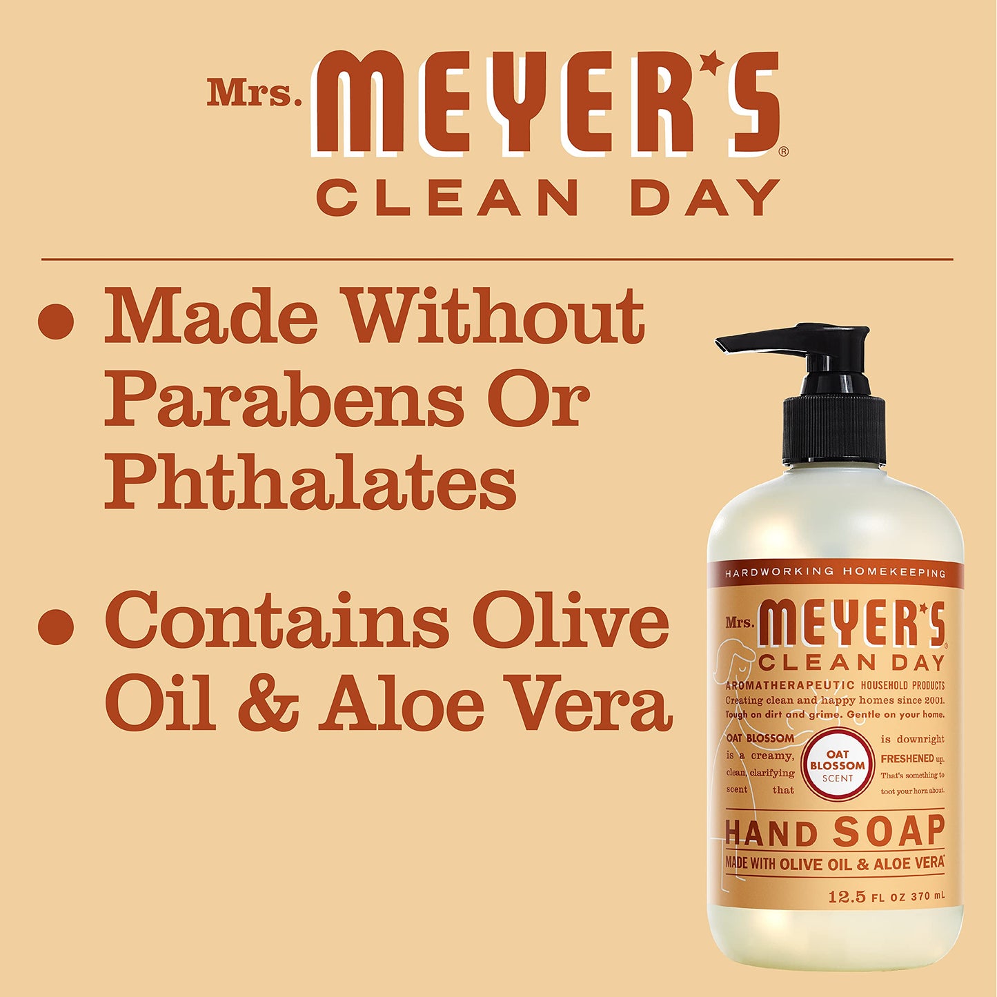 MRS. MEYER'S CLEAN DAY Liquid Hand Soap Variety Pack, 1 Rain Water Scent Hand Soap, 1 Oat Blossom Scent Hand Soap, 1 Plum Berry Scent Hand Soap, 12.5 FL OZ (3 CT)