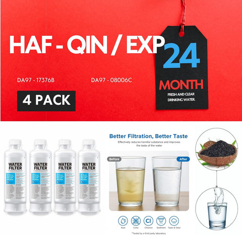 HAF-QIN/EXP DA97 Water Filter Replacement – Compatible with DA97-17376B – Carbon Block 99% Contaminant Reduction – Fresh Water & Ice – 24 Month Life 4 PACK