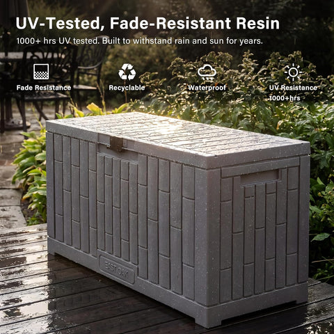 EAST OAK Outdoor Storage Box, 80 Gallon Deck Box, Waterproof Resin Storage Bin for Patio Cushions, Gardening Tools, Lockable, UV Resistant, Grey