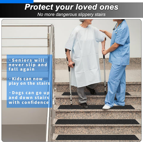 SMILOOL Outdoor Stair Treads Non-Slip Step Strips for Wooden Steps 10 Pack 6” x 30” Anti Slip Grip Tape Precut for Outside Stairs, Non Skid Stair Tread Mats Weather Resistant for Outdoors, Black