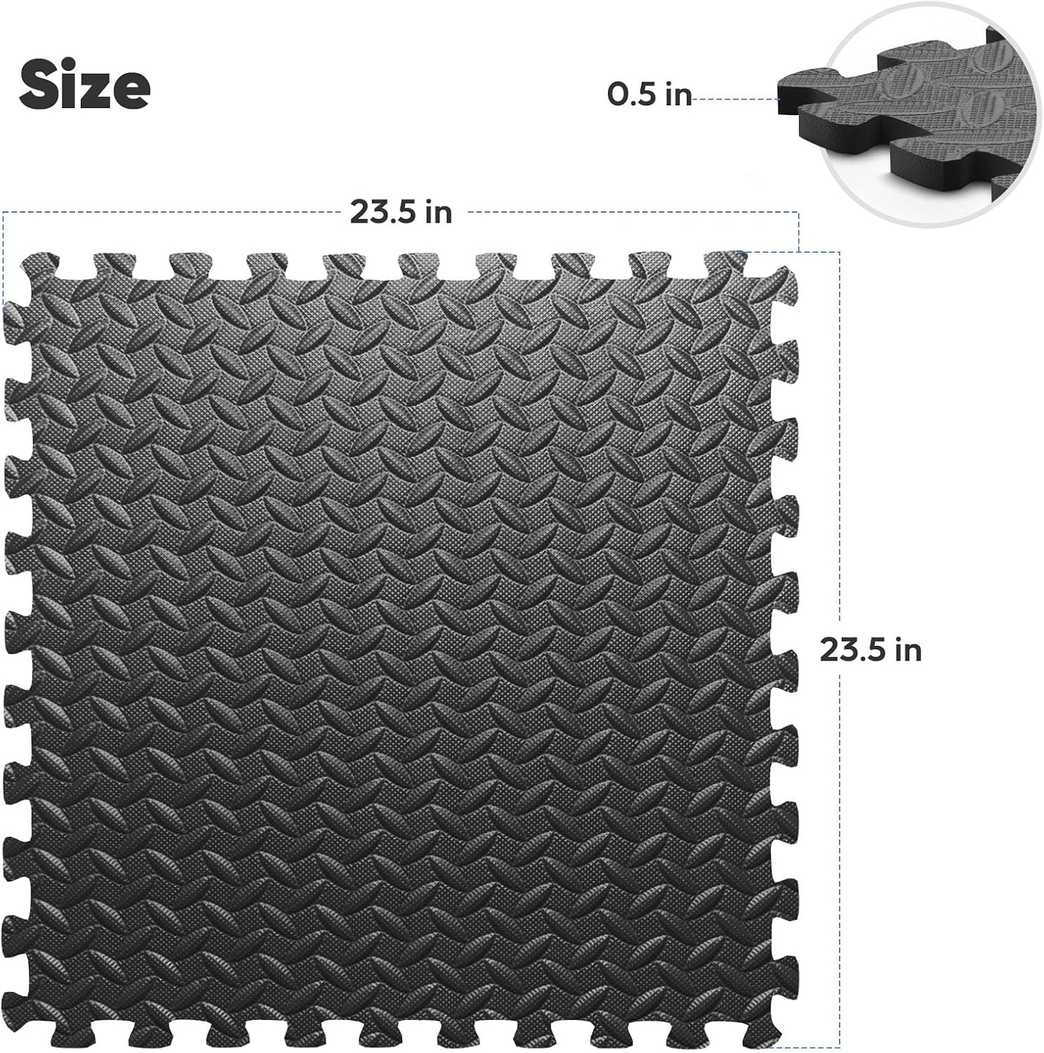 16 Pack 64 sqft Home Gym Mat, Puzzle Exercise Mat, EVA Interlocking Foam Floor Tiles for Home Workout Equipment and Kids' Play Areas - Black, 24 in x 24 in x ½ in - 16 Tiles (Black, 16 Pack, 64 SQ FT)