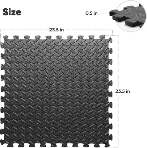 16 Pack 64 sqft Home Gym Mat, Puzzle Exercise Mat, EVA Interlocking Foam Floor Tiles for Home Workout Equipment and Kids' Play Areas - Black, 24 in x 24 in x ½ in - 16 Tiles (Black, 16 Pack, 64 SQ FT)