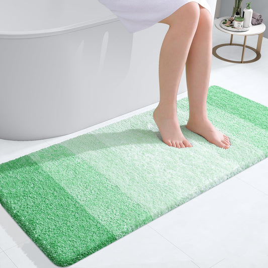 OLANLY Bathroom Rug Mat 47x20, Extra Soft and Absorbent Microfiber Bath Rugs, Non-Slip Plush Shaggy Bath Carpet Runner, Machine Wash Dry, Bath Mats for Bathroom Floor, Tub and Shower, Green