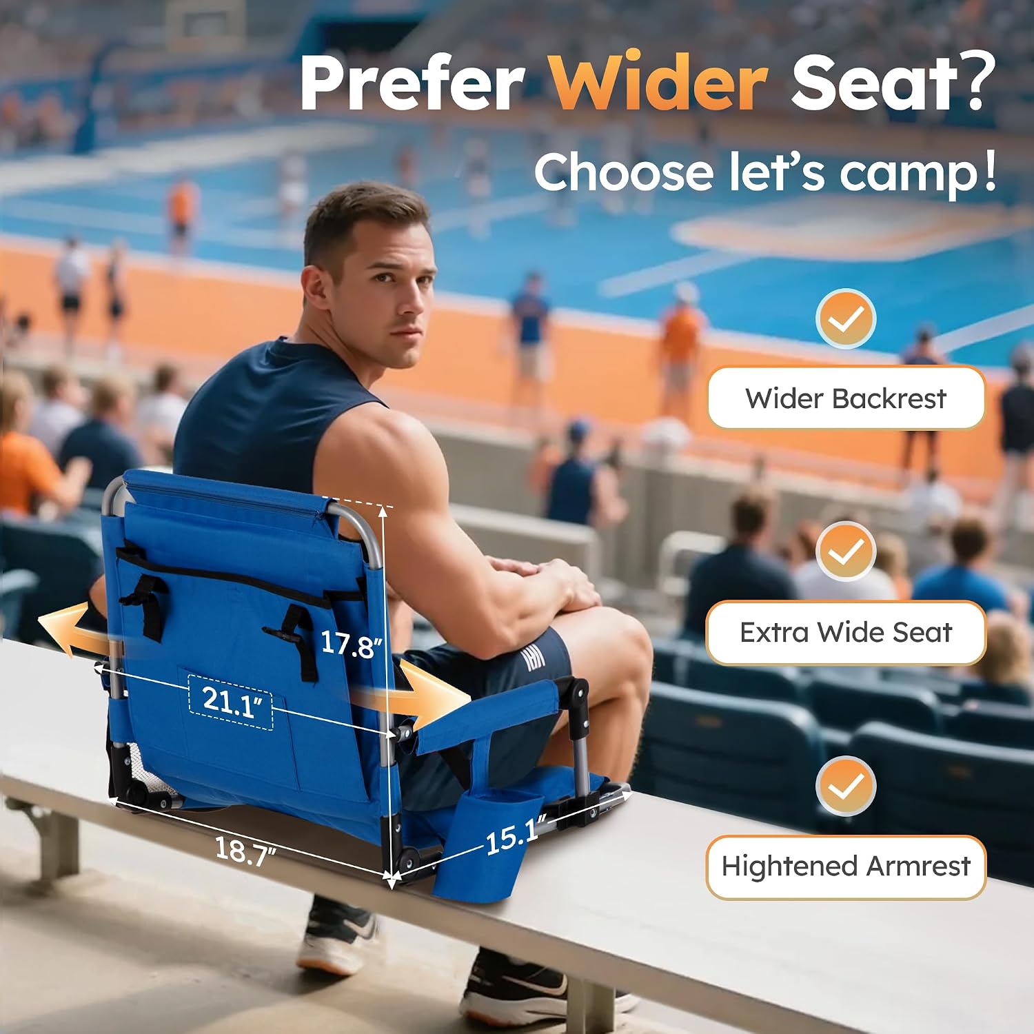 LET'S CAMP Folding Stadium Seat Bleacher Chair Portable Stadium Chair