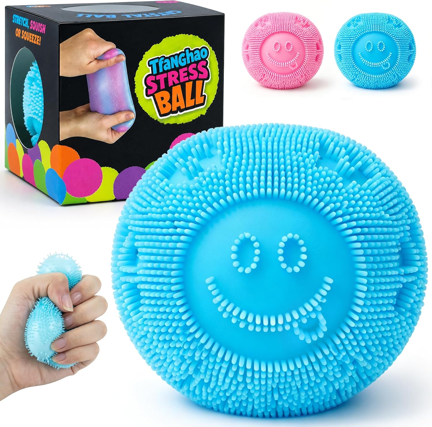Fuzz Ball Squishy Stress Ball,Fuzzball Squishy,Soft Fidget Toy for Anxiety Relief, Sensory Squishy Ball Calming Tactile Grip for Soft Stress Relief Ball for Kids and Adults (Blue)