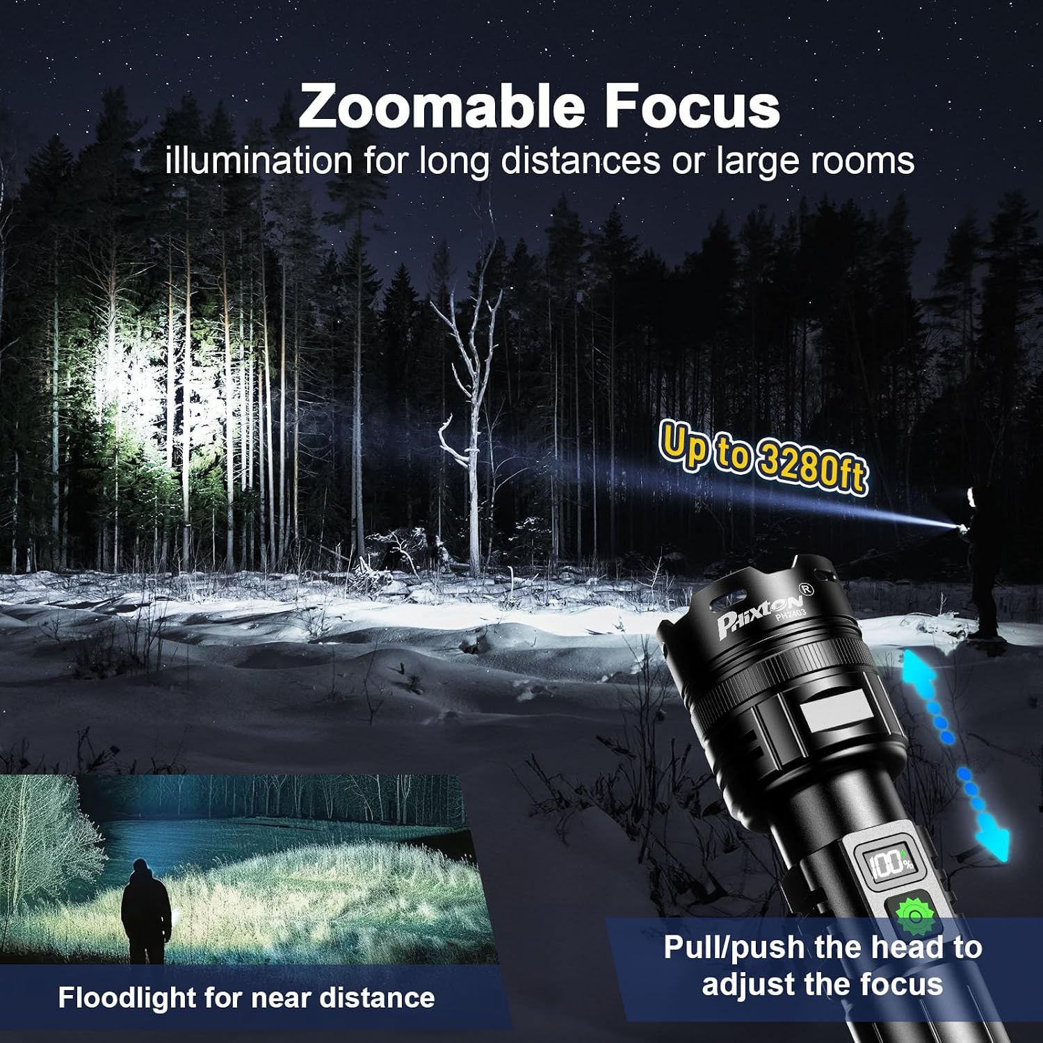 PHIXTON Rechargeable Flashlight High Lumens 100000 One Mode for Home Travel
