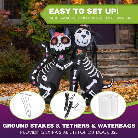 ZPISF 6 FT Halloween Inflatables Skeleton Black Cat and Dog