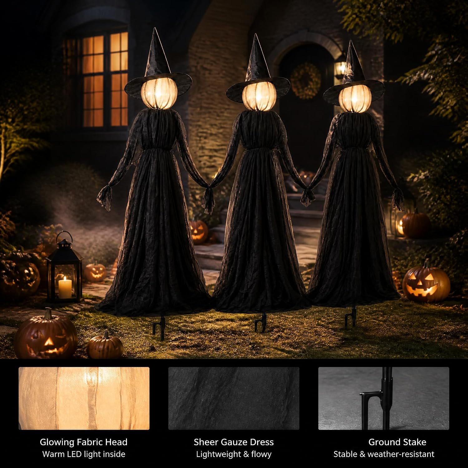 Hourleey Halloween Witch Decorations Outdoor, 5FT Set of 3 Lighted Witches