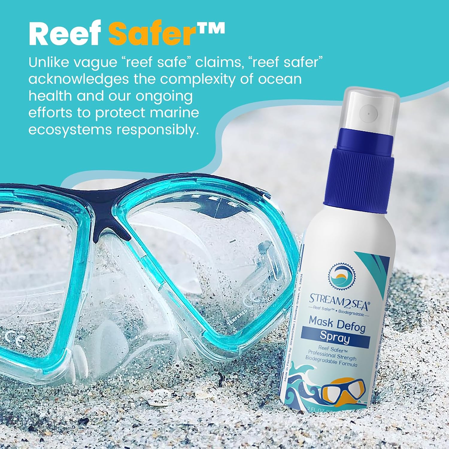 STREAM 2 SEA Reef Safe Anti-Fog Spray for Swim Goggles, Snorkel, Scuba & Ski Masks – Defogger for Diving, Snorkeling – 2Fl Oz