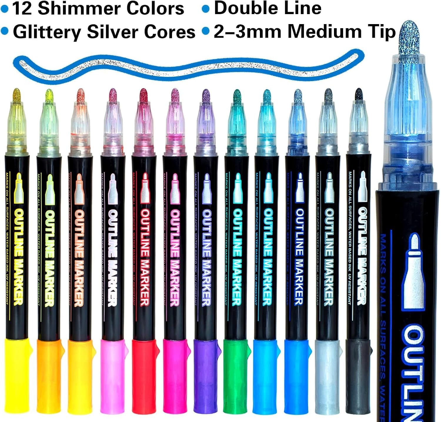 Muchchute Outline Markers Glitter Pens,12 Shimmer Toy Tween Teen Girl Gifts