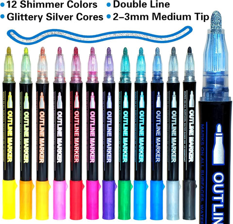 Muchchute Outline Markers Glitter Pens,12 Shimmer Toy Tween Teen Girl Gifts