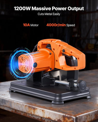 VEVOR Chop Saw, 7-1/4 in Stainless Steel Cold Cut Blade, 1200 W Motor, 4000 r/min Speed, 0-45° Adjustable Cutting Angle, Metal Cutting Chop Saw for Metal Square and Flat Tubes, I-Shaped Steels