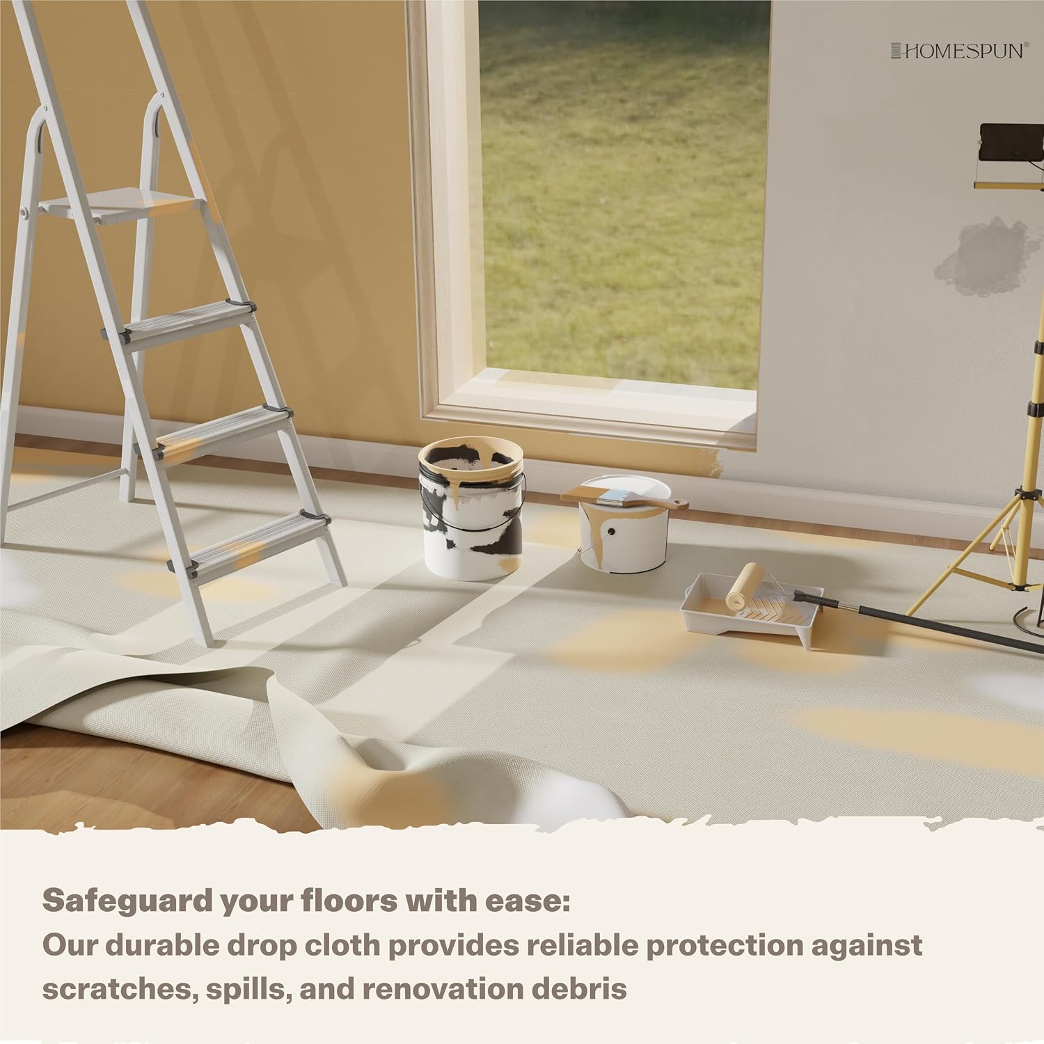 HOMESPUN Reusable Heavy-Duty Absorbent Canvas Drop Cloth 12 x 9 ft