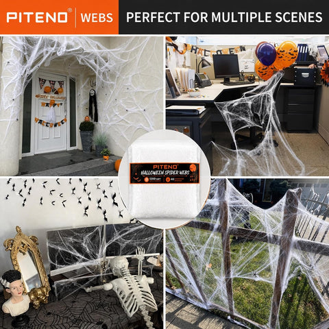 Piteno® 1200 sqft Spider Webs Halloween Decorations with 40 Fake Spiders, Stretchable Halloween Spider Webs for Indoor Outdoor Haunted House Yard Porch Party Decor (White)