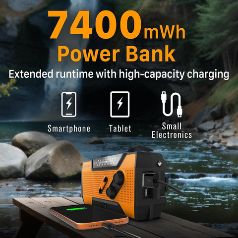 FosPower NOAA Emergency Weather Radio A1 7400mWh Solar Hand Crank (Orange)
