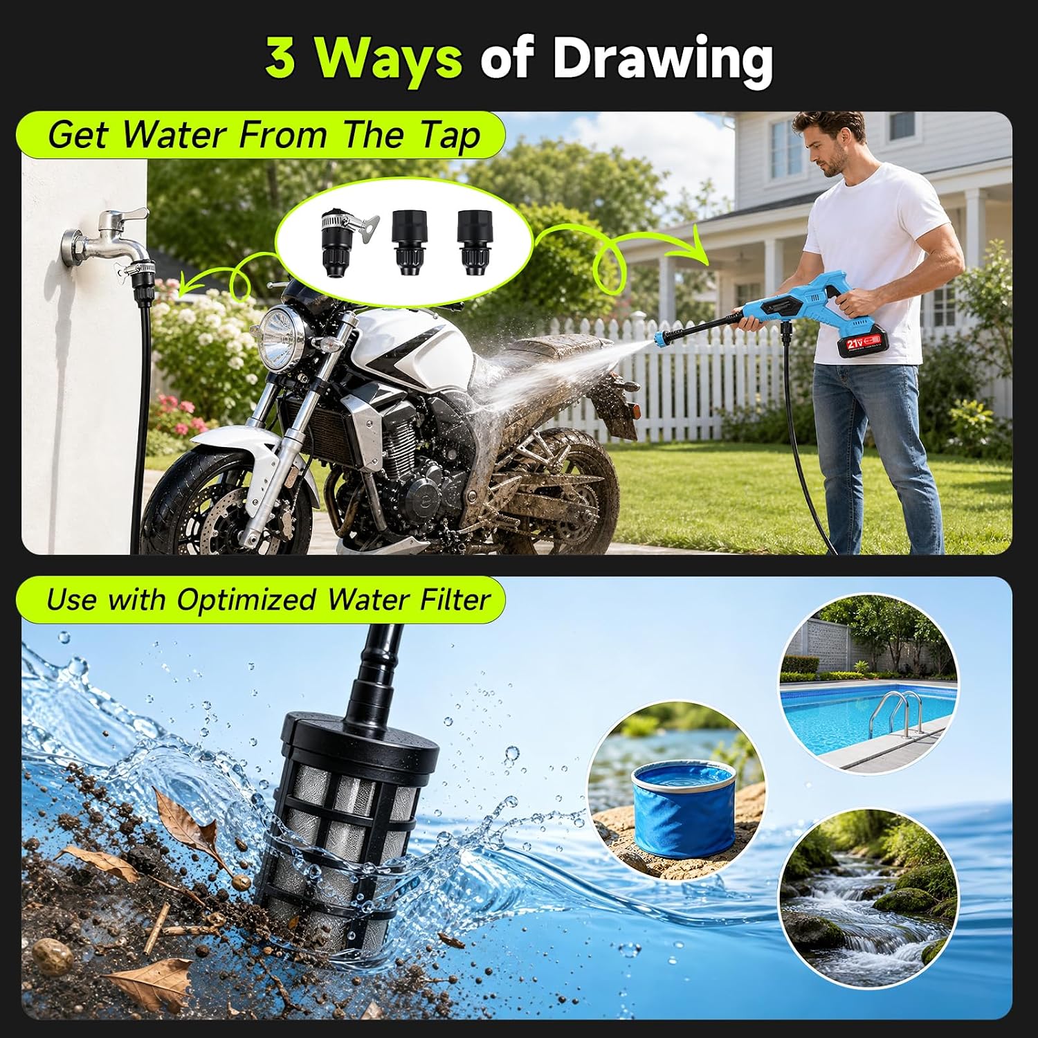 Cordless Portable Washer, 1700 PSI Battery Operated Washer with Brushless Motor, Battery, 16.4FT Elastic Hose, 21V 3.0Ah Portable Handheld Washer for Car, Home, Patio, Driveway