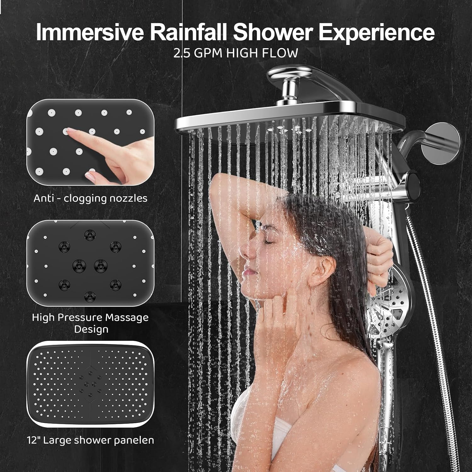 12-Inch High Pressure Rain Shower Head with Handheld Spray Combo, Magnetic