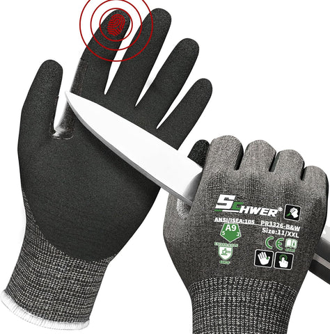 Schwer ProGuard High Level Cut Resistant Work Gloves PR3326 for Extreme Protection，ANSI A9 Cut Gloves with Reinforced Thumb, Non Slip, Durable, Touch-screen, Black 1 Pair（XXL）