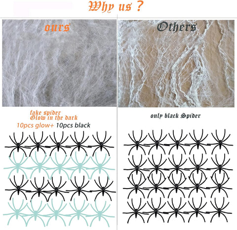 1200 Sqft Halloween Spider Web Decorations, Bonus with 50+50 Fake Spiders, Super Stretch Cobwebs for Halloween Indoor and Outdoor Party Supplies (1200 Sqft Web+100 Spider)