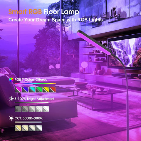 Wio-Mio RGB Floor Lamp, 15W/1000LM LED Floor Lamp with Stepless Dimming