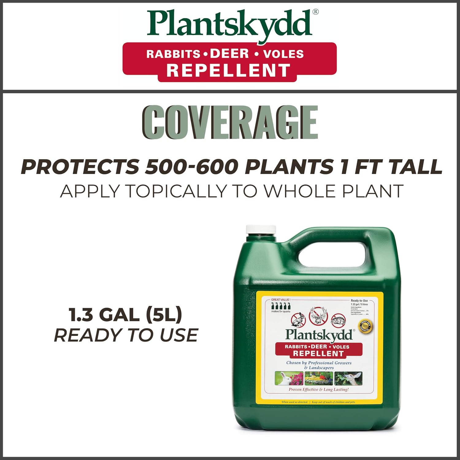 Plantskydd Animal Repellent, Deer, Rabbit, Ready-to-Use Liquid, 1.3 Gal