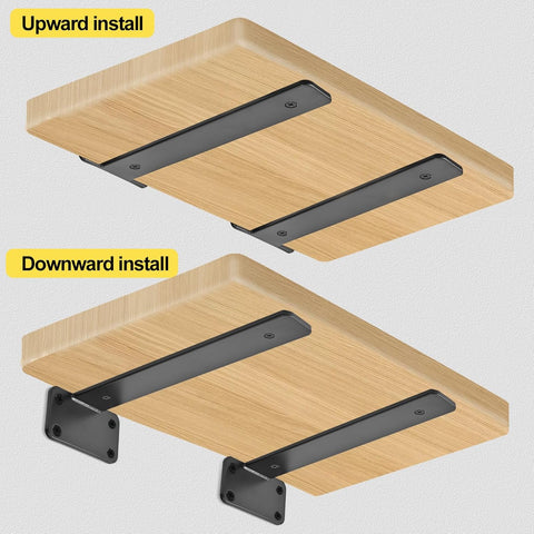 8 Pack - 8 inch Black Hidden L Shelf Bracket (1/5 Inch Thicked) Iron Floating Shelf Brackets Rustic Industrial Metal Brackets for Shelf Support
