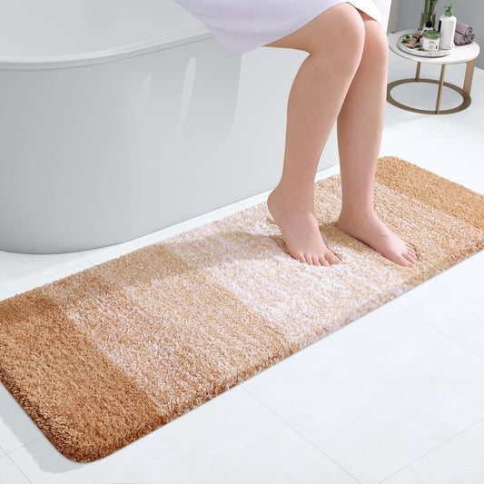 OLANLY Bathroom Rug Mat 47x17, Extra Soft and Absorbent Microfiber Bath Rugs, Non-Slip Plush Shaggy Bath Carpet Runner, Machine Wash Dry, Bath Mats for Bathroom Floor, Tub and Shower, Beige