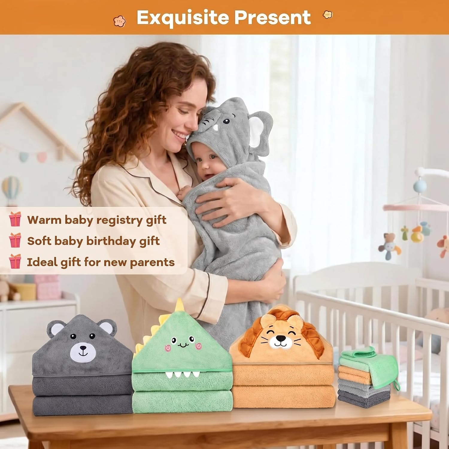 12 PCS Baby Bath Towels Set, Baby Towels for Newborn Bath Essentials