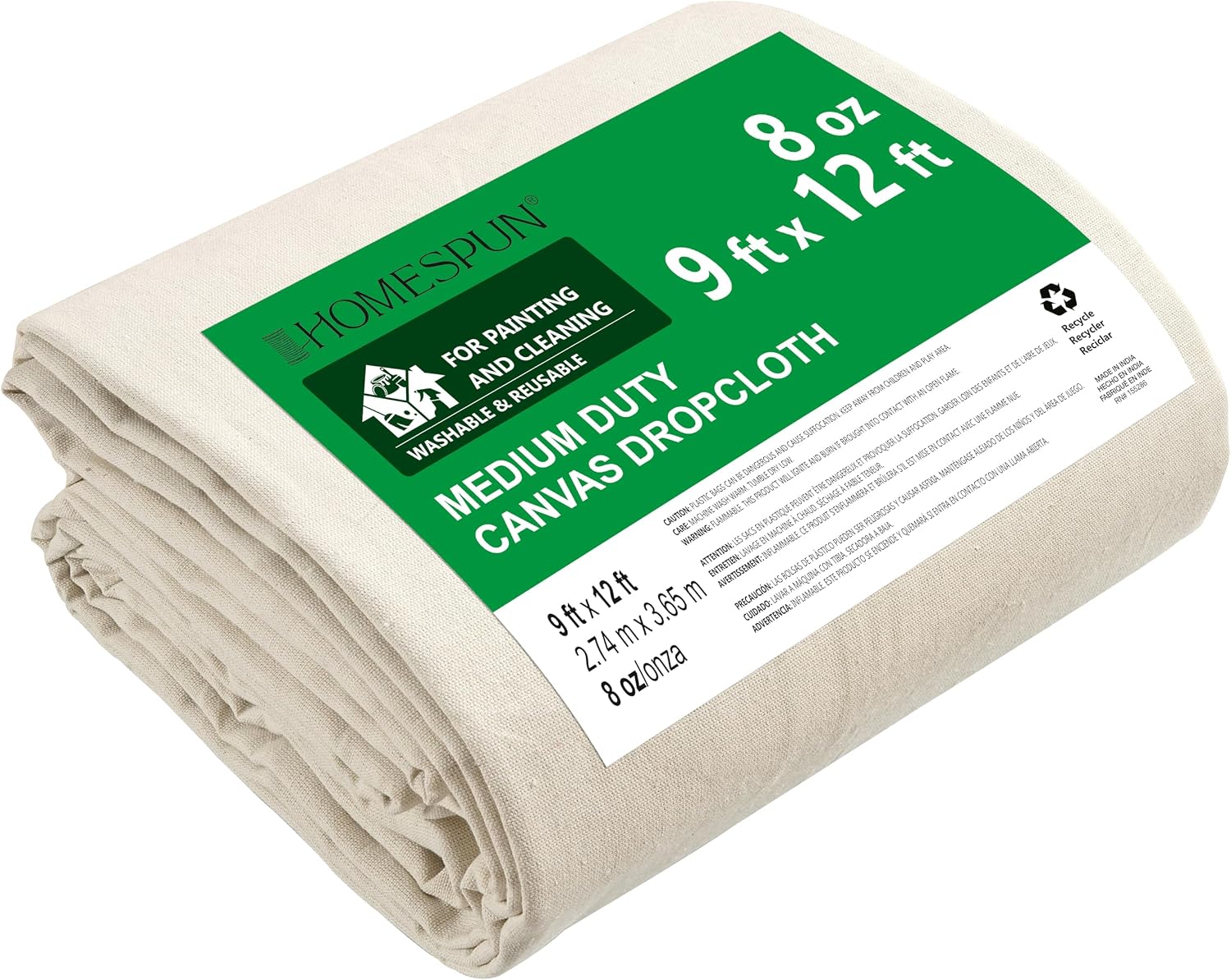 HOMESPUN Reusable Heavy-Duty Absorbent Canvas Drop Cloth 12 x 9 ft