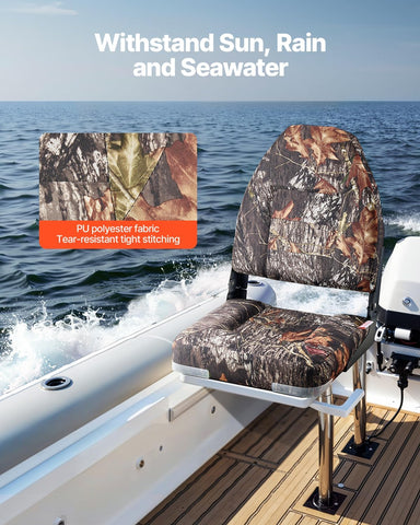 VEVOR Camo Boat Seat, Folding Fishing Camouflage High Back Boat Seat 2 Pack with Thickened Sponge Cushion & PU Polyester Fabric, Aluminum Alloy Hinges, Flip Up for Boats, Yachts, Ships