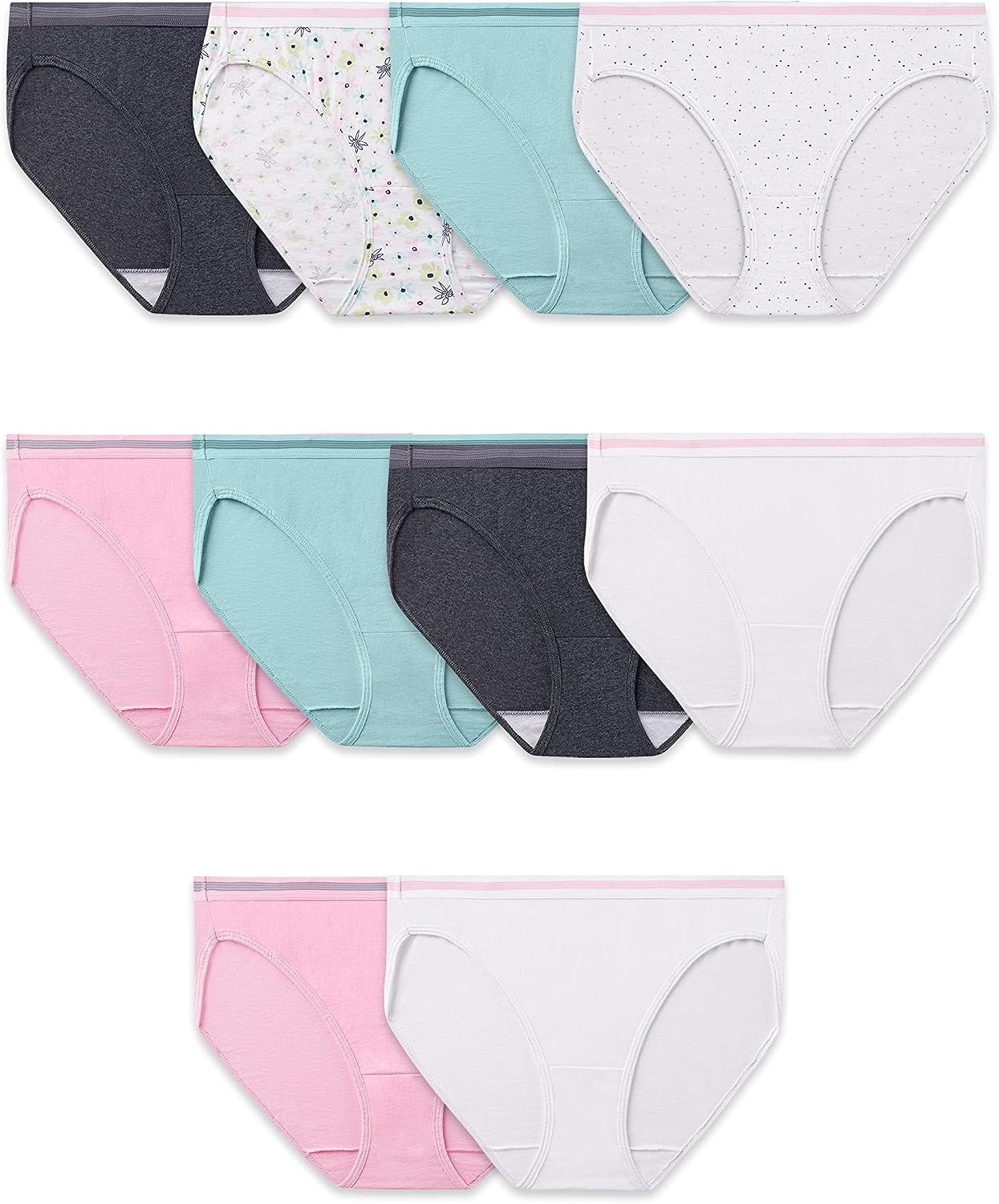 Fruit of The Loom Women's Underwear Cotton Fashion Assorted (10 Pack) Bikini Panty Multipack