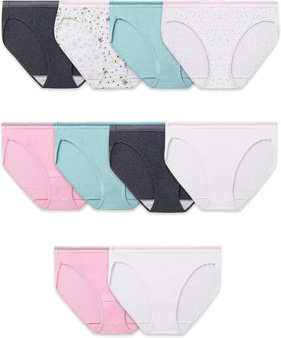 Fruit of The Loom Women's Underwear Cotton Fashion Assorted (10 Pack) Bikini Panty Multipack