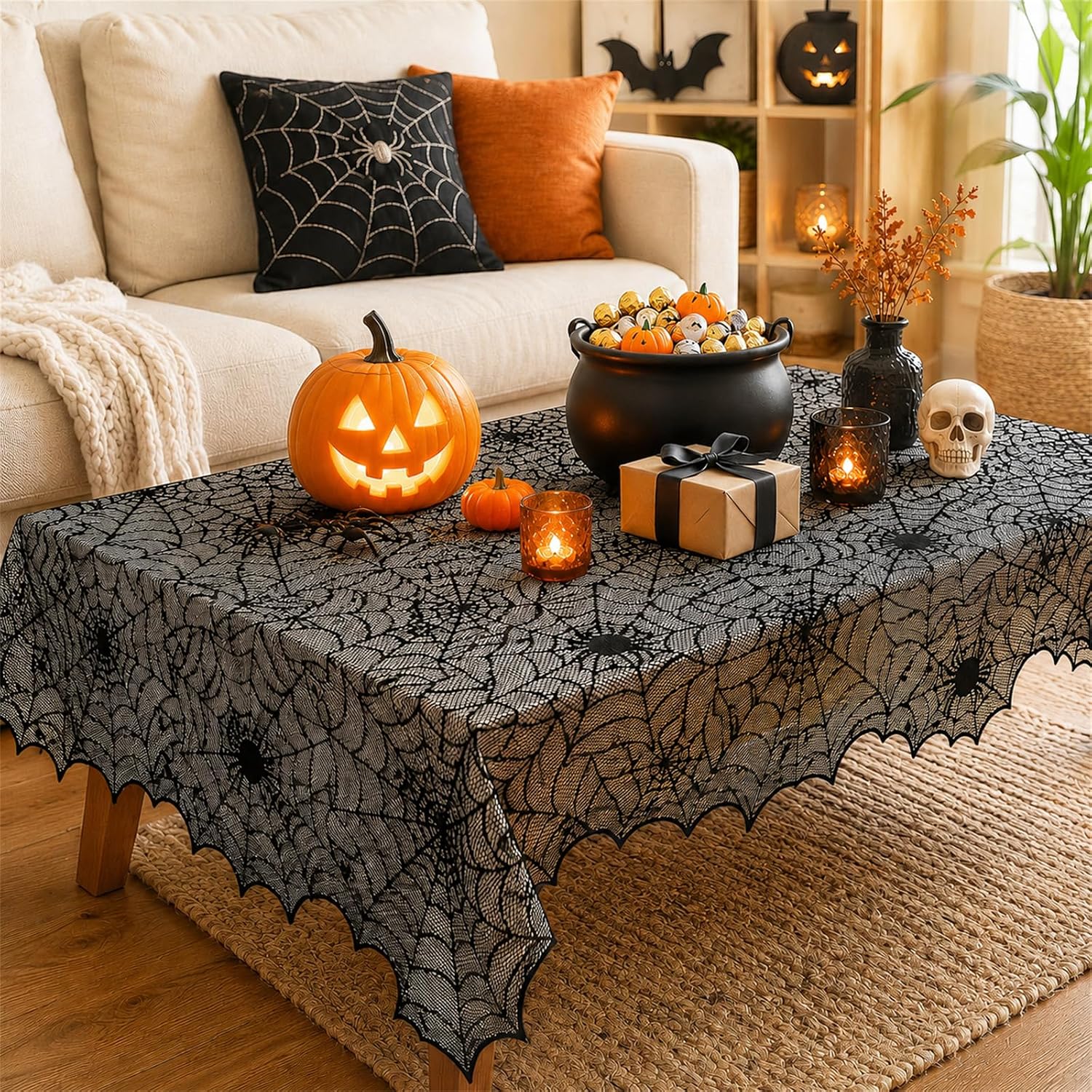 Jomelly Halloween Spider Web Lace Tablecloth,54 x 72 Inch