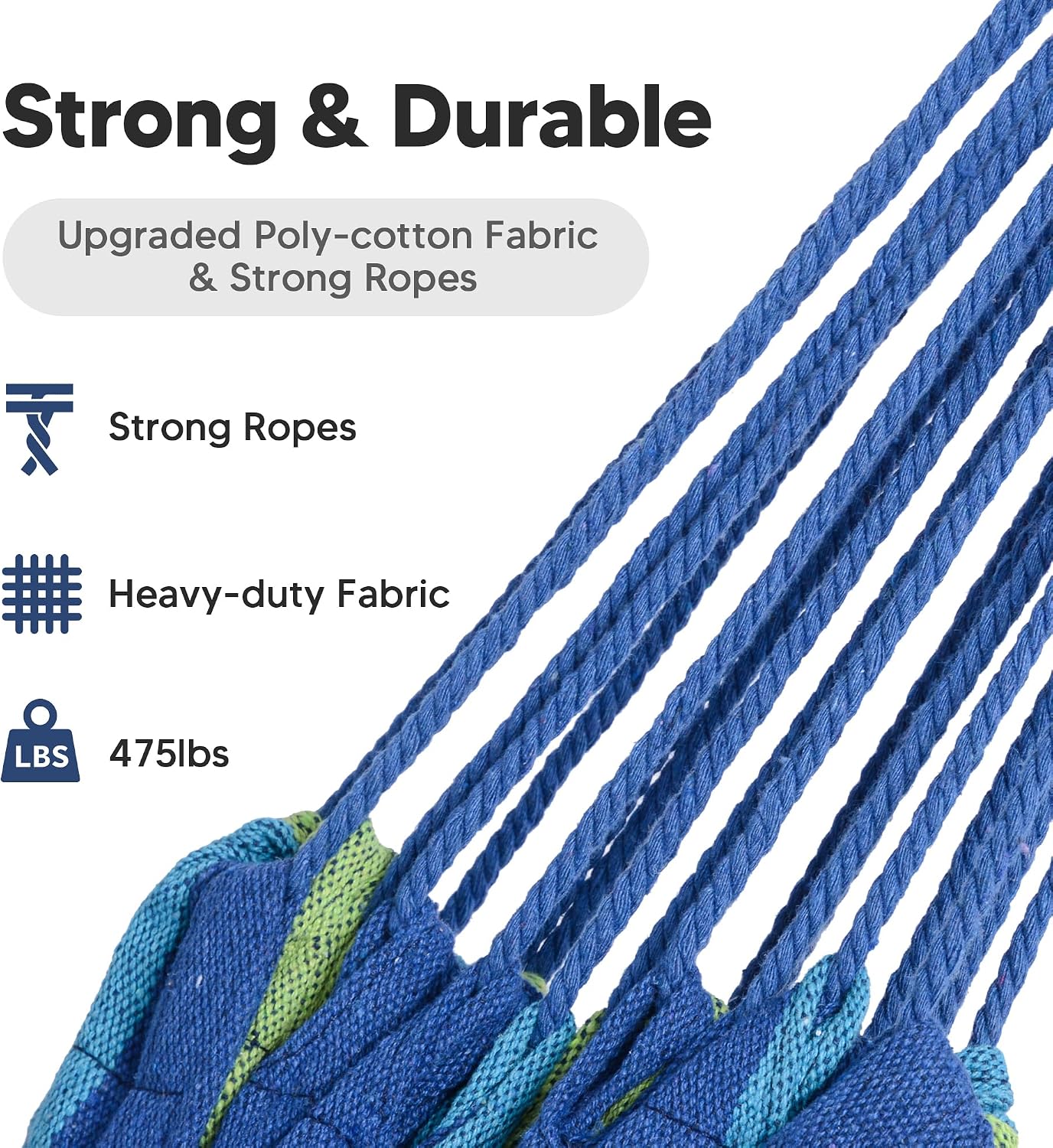 SUNCREAT Double Hammocks 2 Person for Outside, Blue Stripe