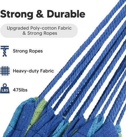 SUNCREAT Double Hammocks 2 Person for Outside, Blue Stripe