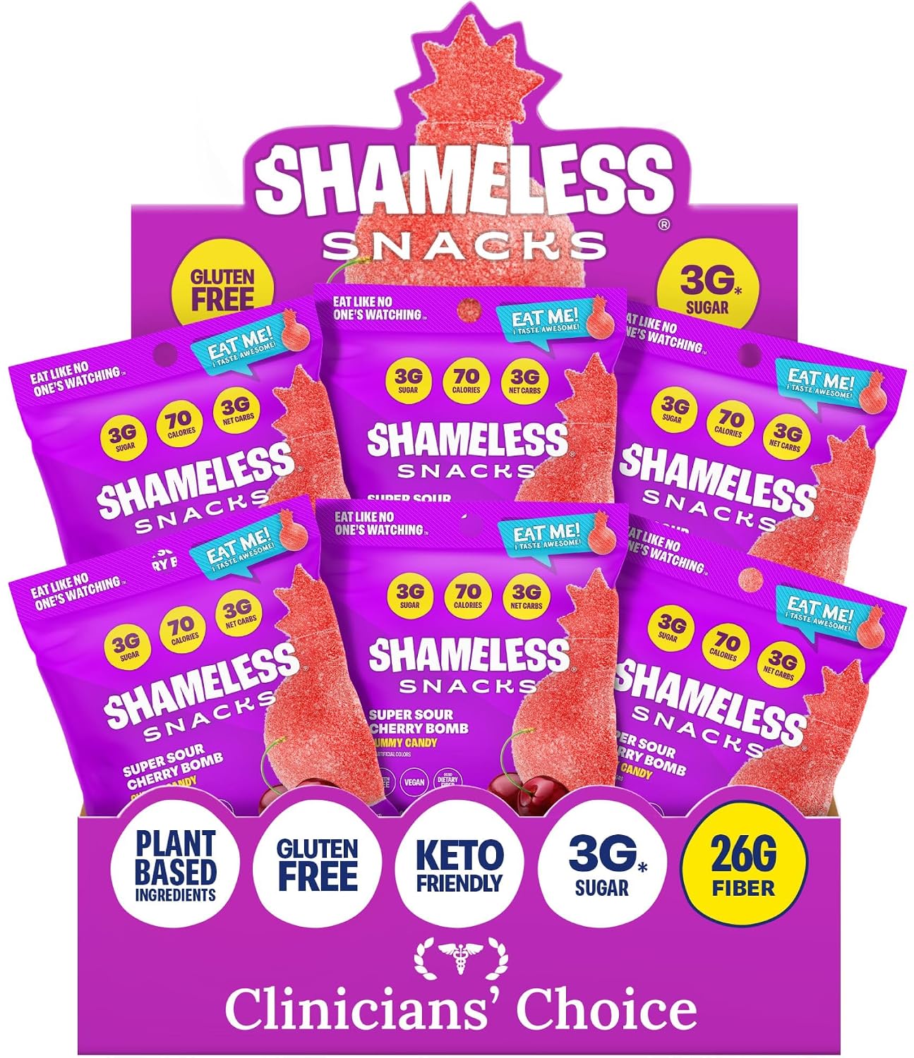 Shameless Snacks Sour Cherry Bomb Gummy Candy & Fruit Snacks - Keto