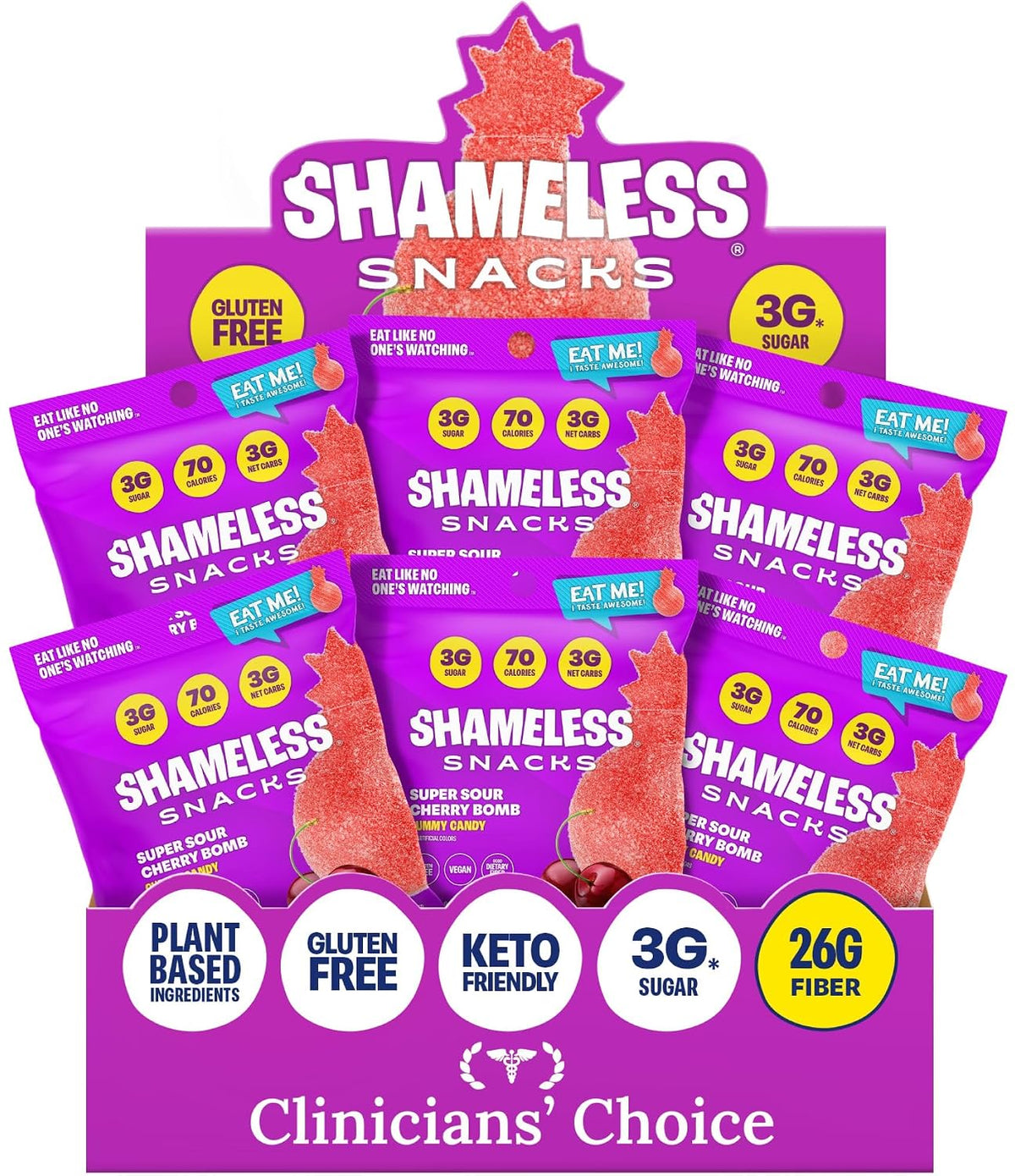 Shameless Snacks Sour Cherry Bomb Gummy Candy & Fruit Snacks - Keto