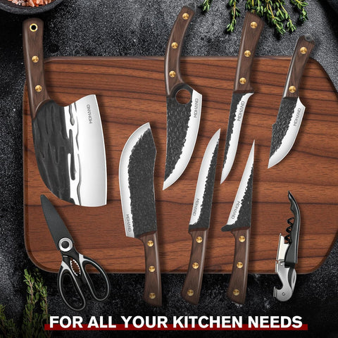 MDHAND Butcher Knife Set, Viking Kitchen Serbian Chef Knife Set with Bag