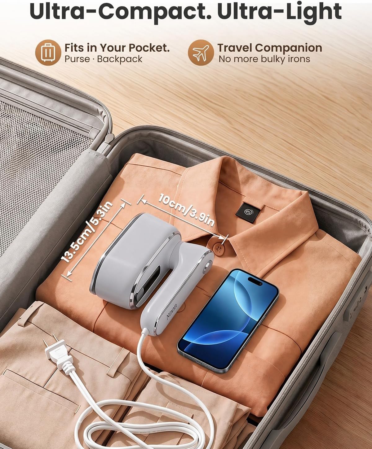 Steamer for Clothes, Handheld Portable Iron Steamer, 2-in-1 Dry & Steam, 180° Rotatable Handle, 20s Fast Heat-Up, 970W Travel Steamer for Home & Travel, 120V Only