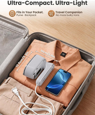 Steamer for Clothes, Handheld Portable Iron Steamer, 2-in-1 Dry & Steam, 180° Rotatable Handle, 20s Fast Heat-Up, 970W Travel Steamer for Home & Travel, 120V Only