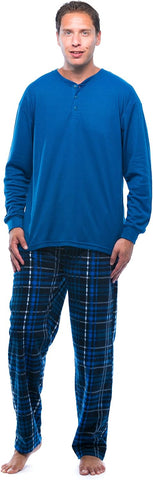 #followme Pajama Set for Men with Thermal Henley Top and Polar Fleece Pants