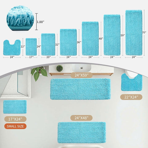 Disolla Teal Bathroom Rugs 24x48, Non-Slip Plush Thick Bath Mat