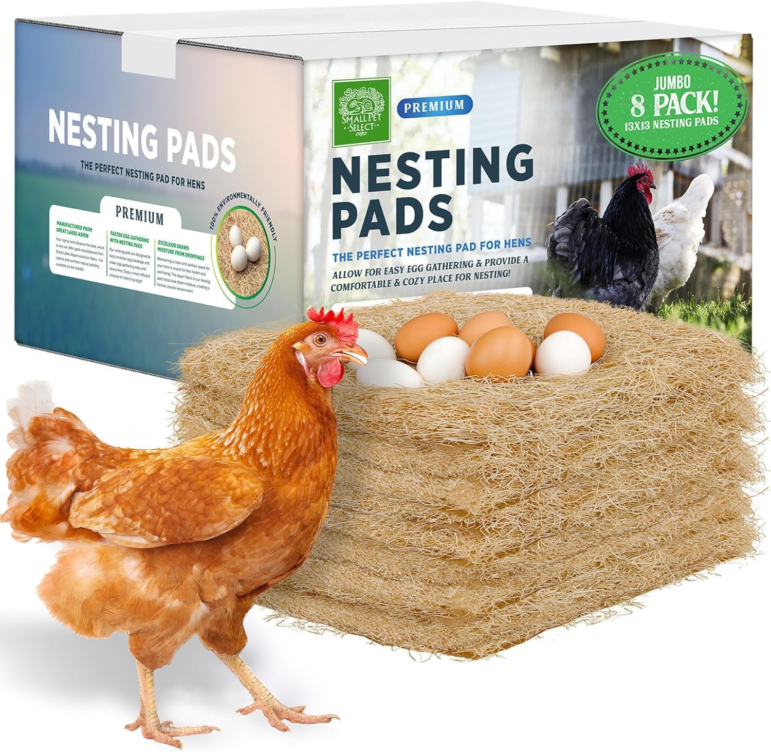 Small Pet Select Chicken Nesting Pads for Hens, 13x13 in, 8-Pack