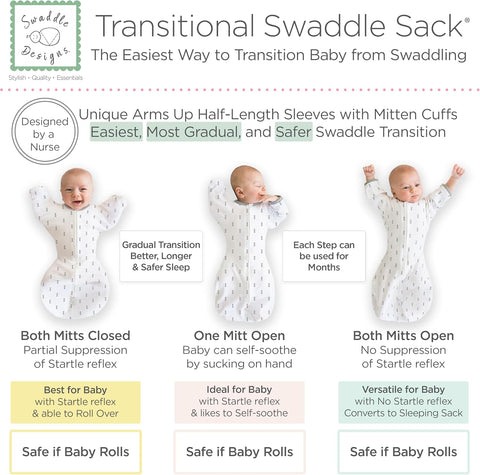 SwaddleDesigns Transitional Swaddle Sack, Cotton, Tiny Arrows, 6-9mo