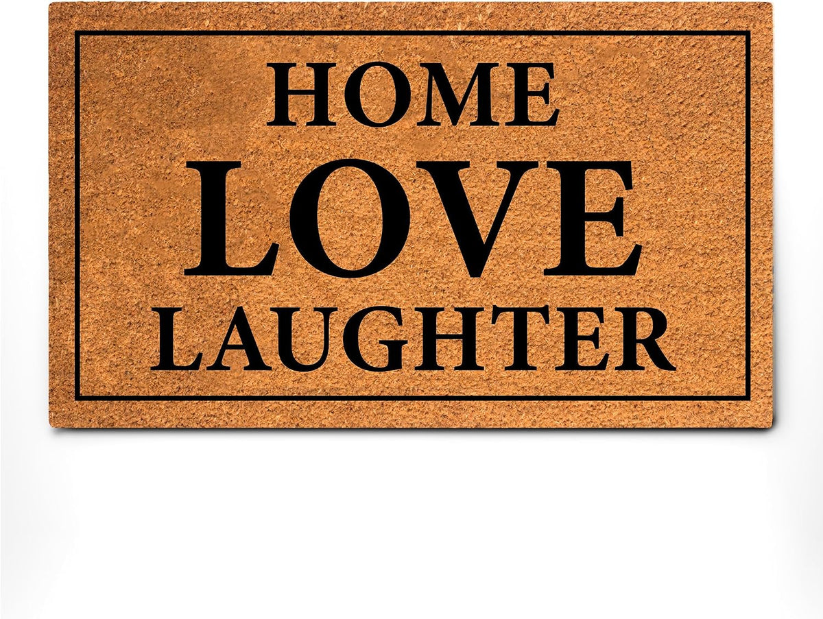 PLUS Haven Coconut Coir Home Entrance Door Mat – 17.5" x 30" | Home Love Laughter Heavy-Duty Doormat for Indoor & Outdoor Use | Durable & Eco-Friendly