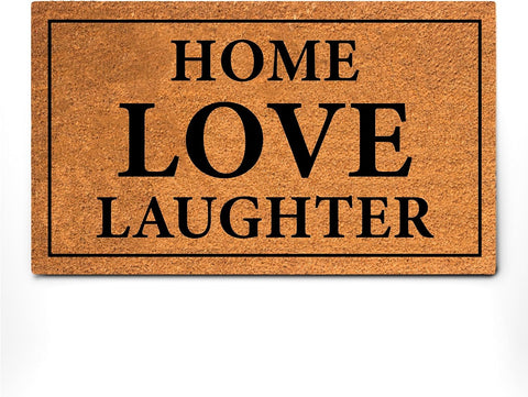 PLUS Haven Coconut Coir Home Entrance Door Mat – 17.5" x 30" | Home Love Laughter Heavy-Duty Doormat for Indoor & Outdoor Use | Durable & Eco-Friendly