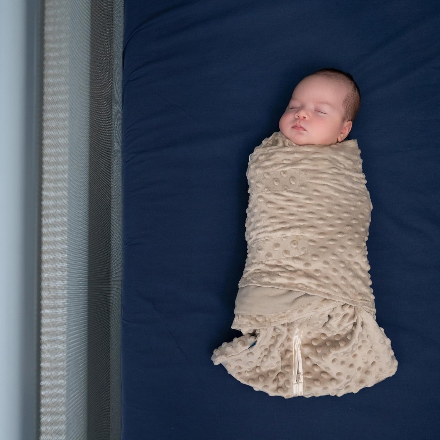 HALO Sleepsack Swaddle, 3-Way Adjustable Swaddle Blanket, TOG 3.0, Velboa, Fawn Grey Plush Dots, Newborn, 0-3 Months