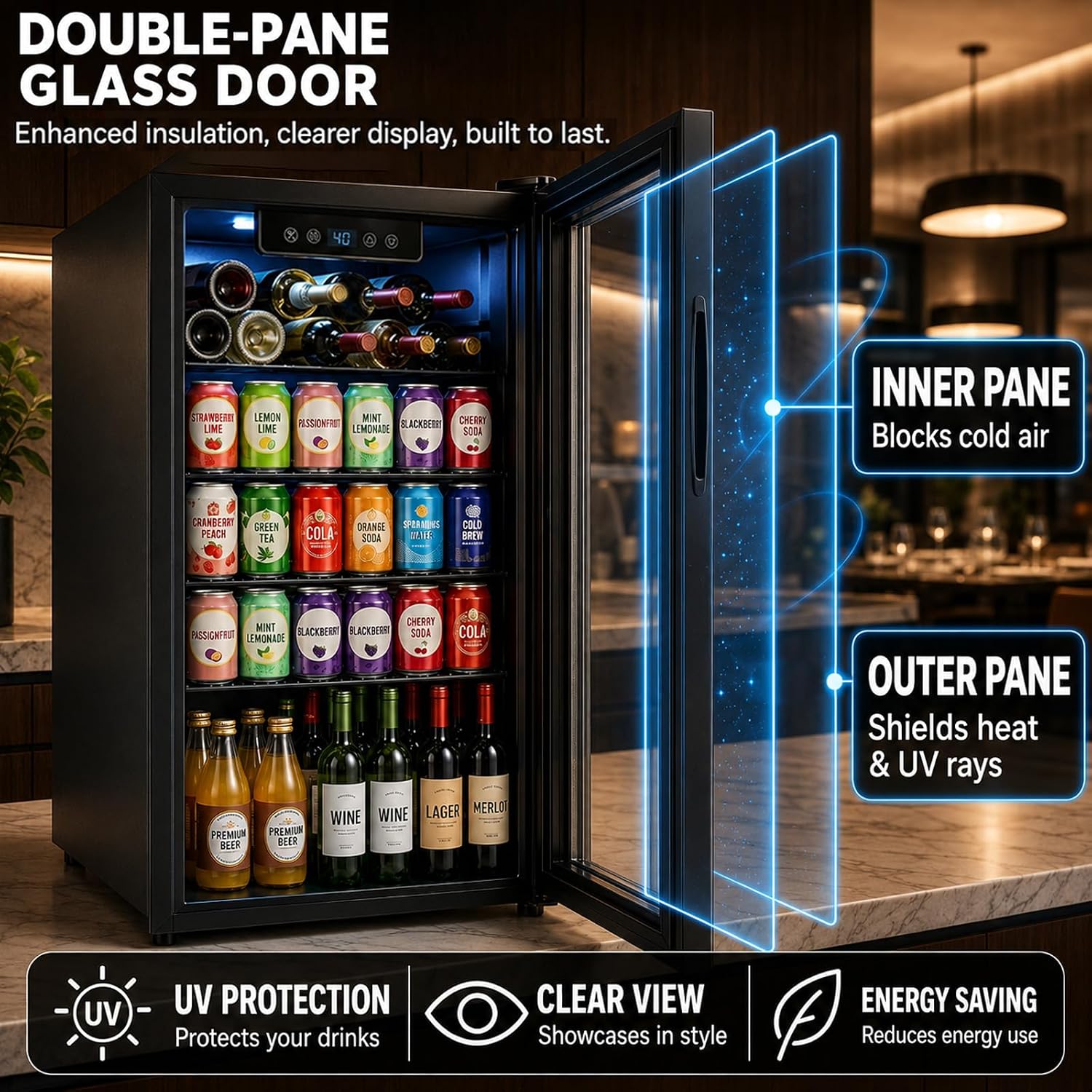 3.2 Cu.Ft Mini Fridge Glass Door, Beverage Refrigerator with Electronic Temperature Control, Compact Drink Fridge with Digital Display, for Bedroom Dorm Office (3.2 Cu.Ft)
