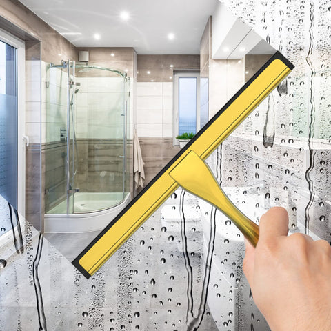 All-Purpose Stainless Steel Shower Squeegee for Shower Doors with 2 Adhesive Hooks, Bathroom Cleaner Tool Household Window Mirror Squeegee for Home Cleaning, Glass Door, Tile Wall, Car, 12 Inch Golden